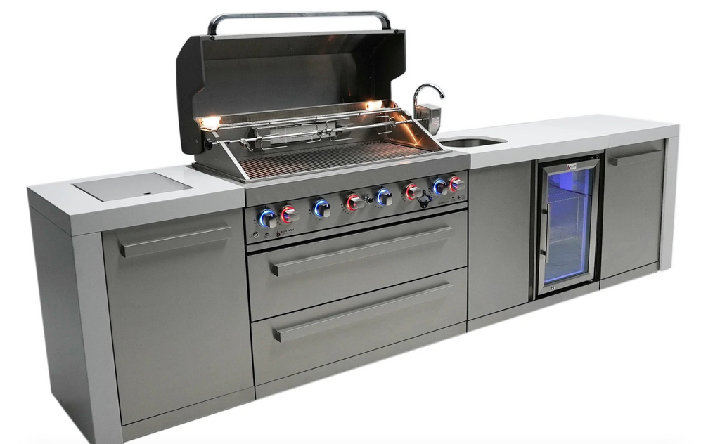 Mont Alpi 805 Deluxe Island with Beverage Center 6-Burner Grill 2 Infrared Burners